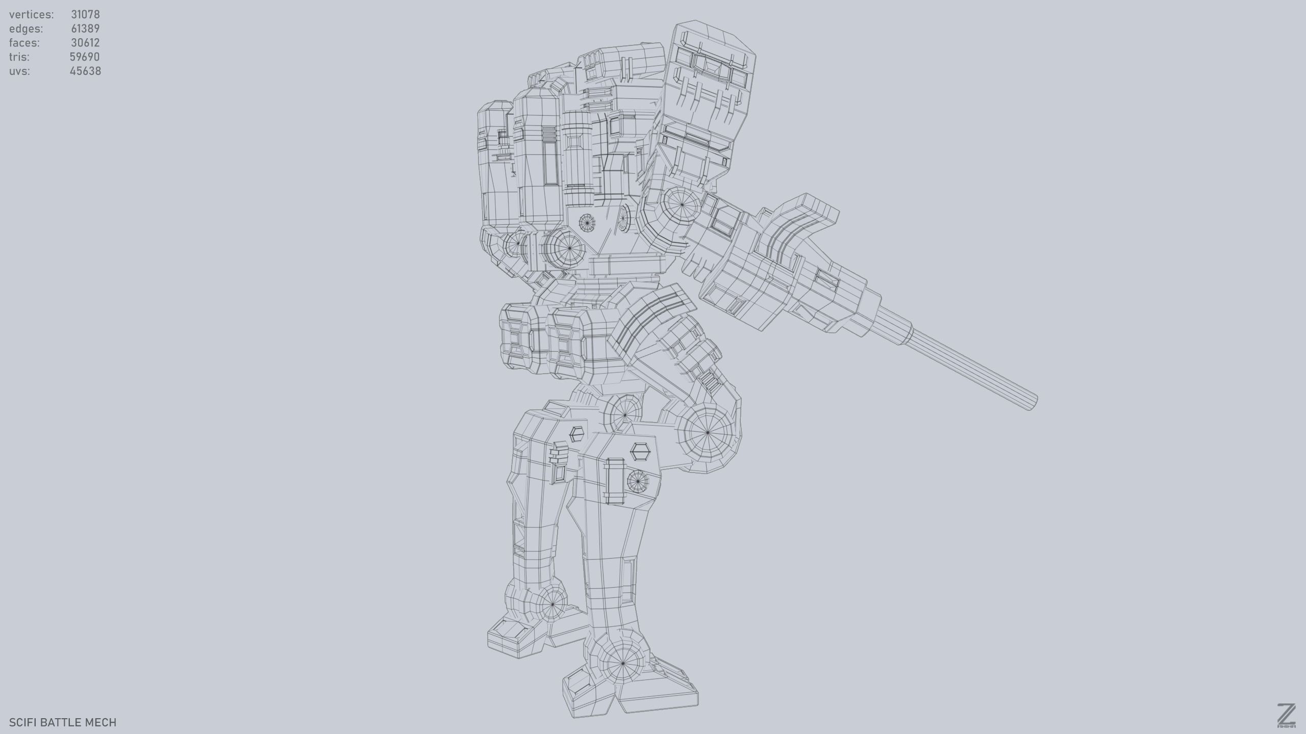 Sci fi Battle Mech Low-poly 3D model_14