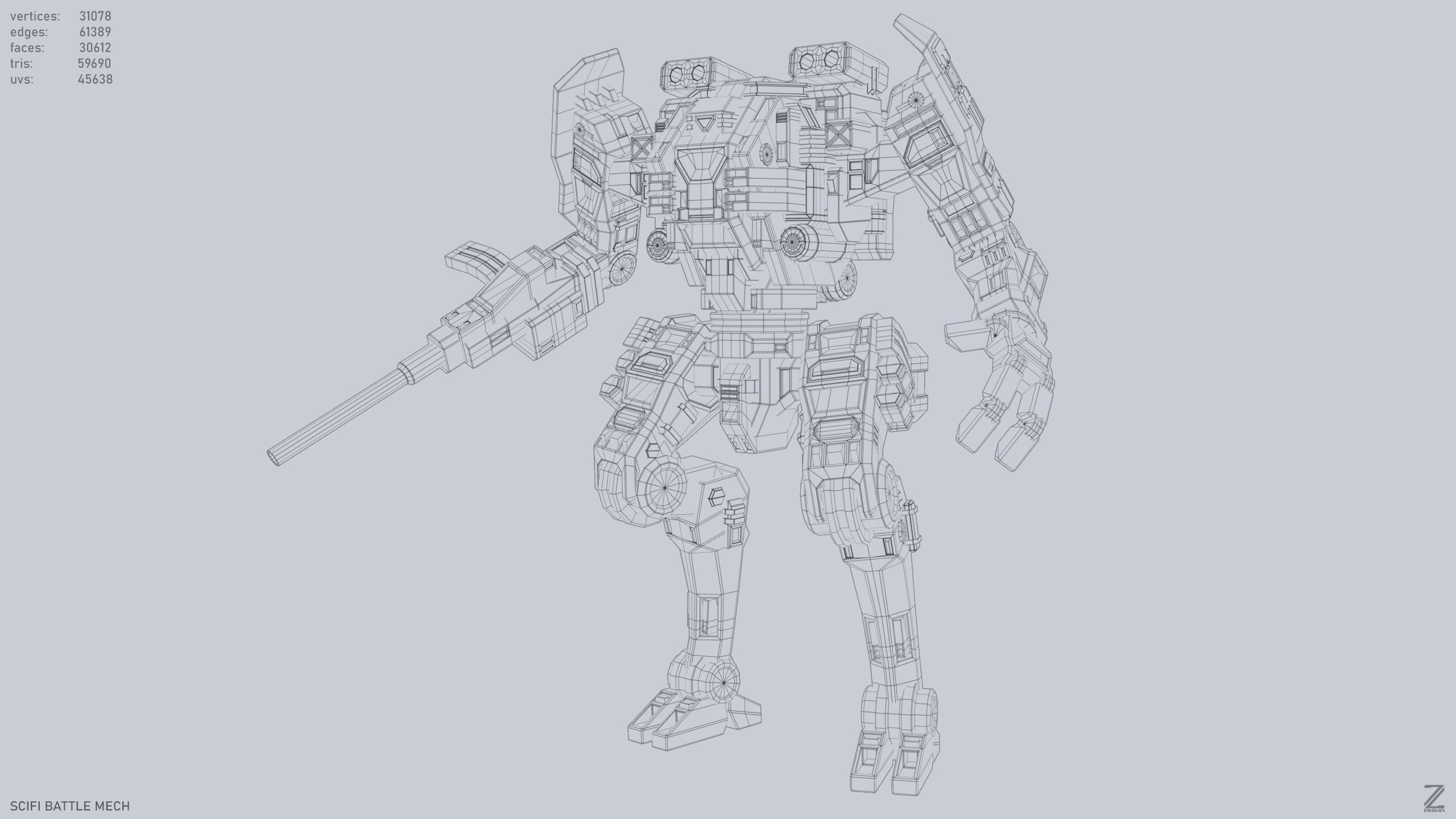 Sci fi Battle Mech Low-poly 3D model_9