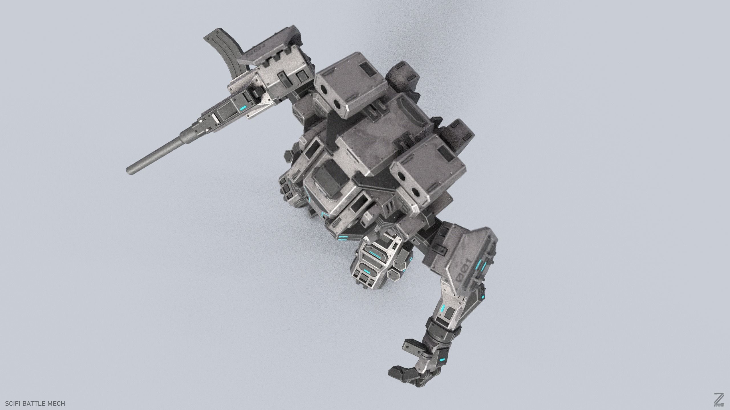 Sci fi Battle Mech Low-poly 3D model_8