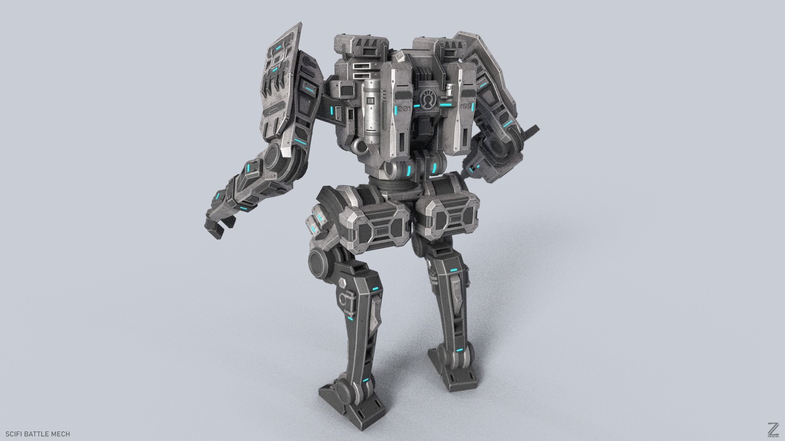 Sci fi Battle Mech Low-poly 3D model_2