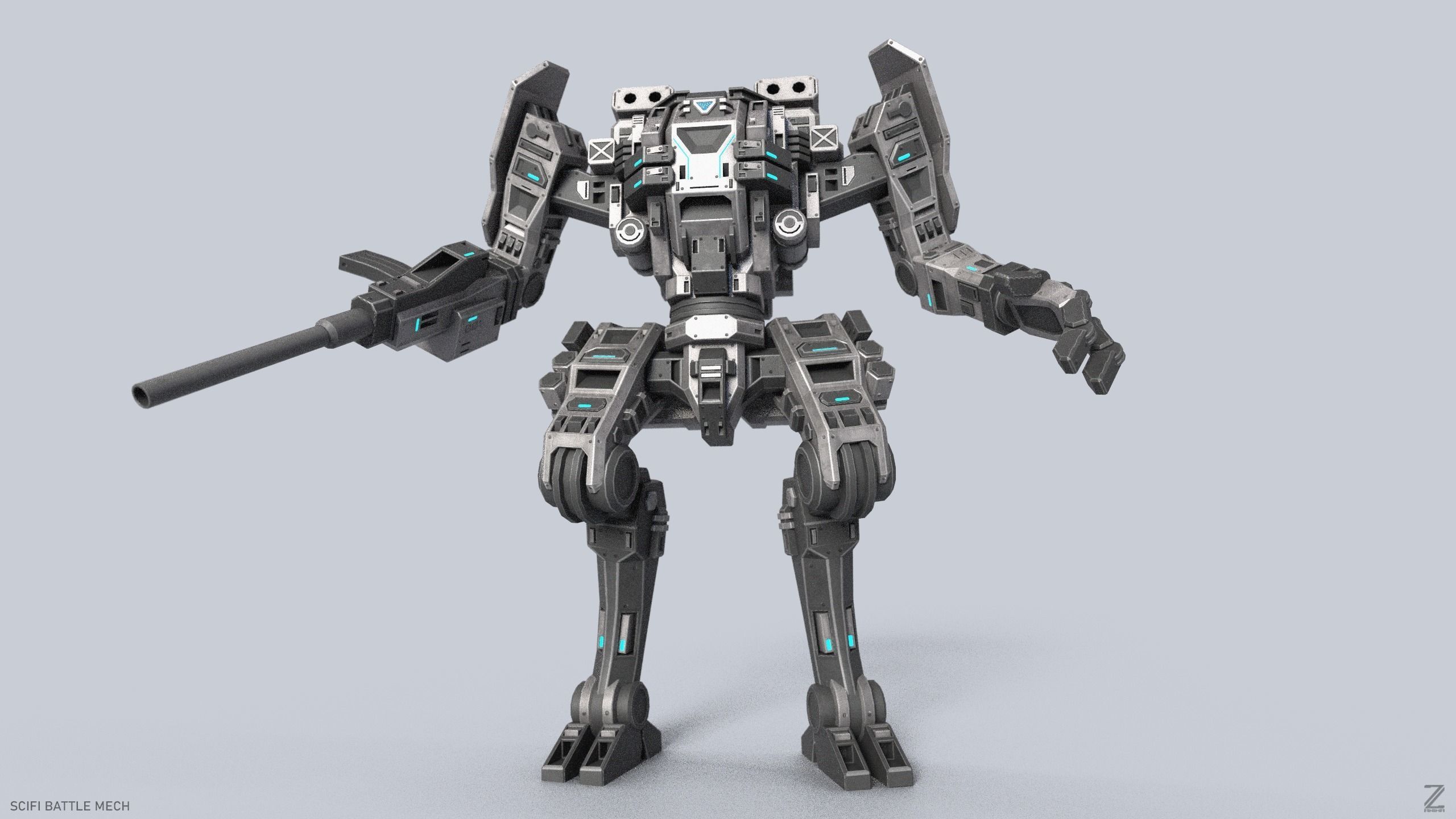 Sci fi Battle Mech Low-poly 3D model_6
