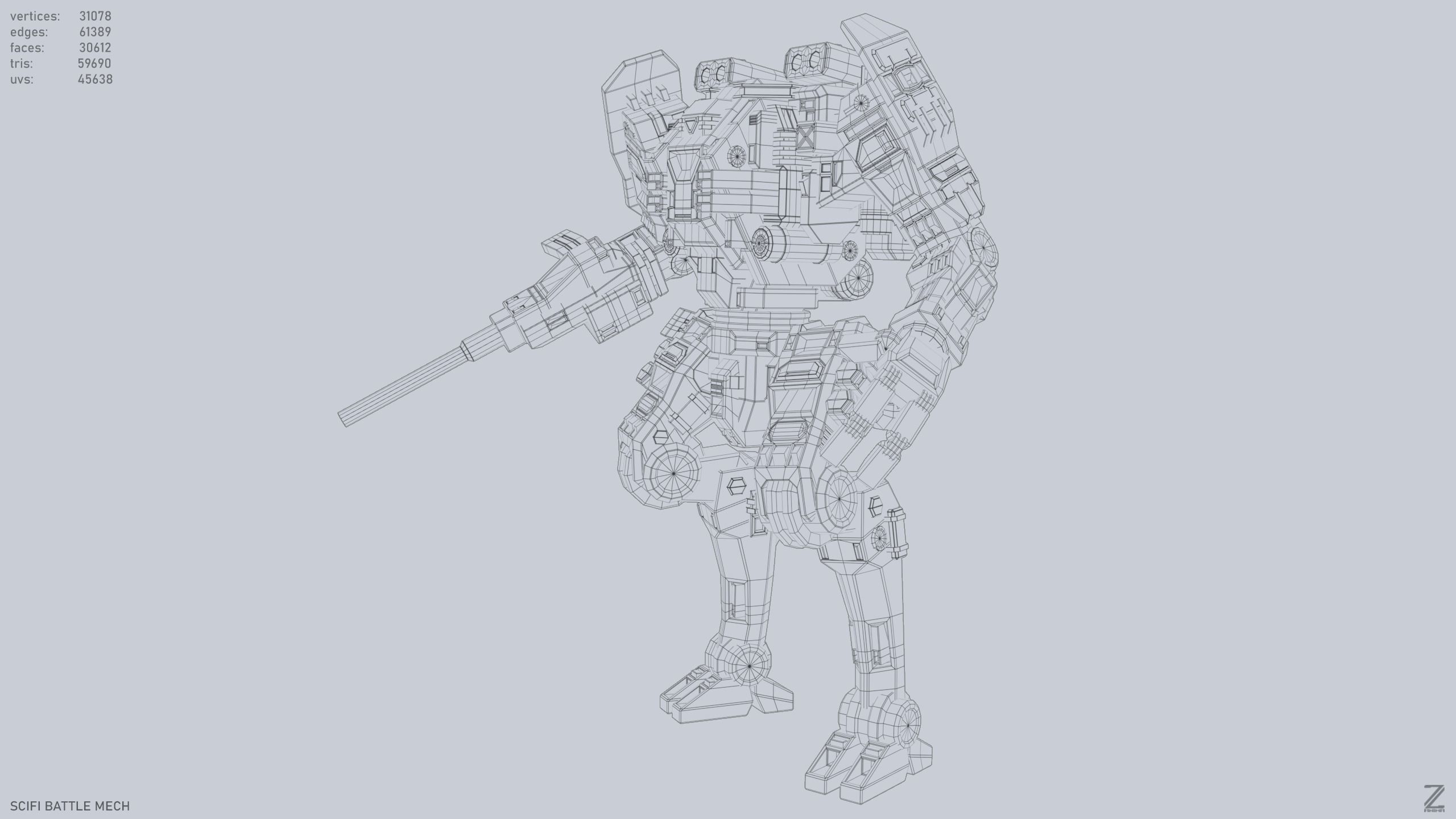 Sci fi Battle Mech Low-poly 3D model_10