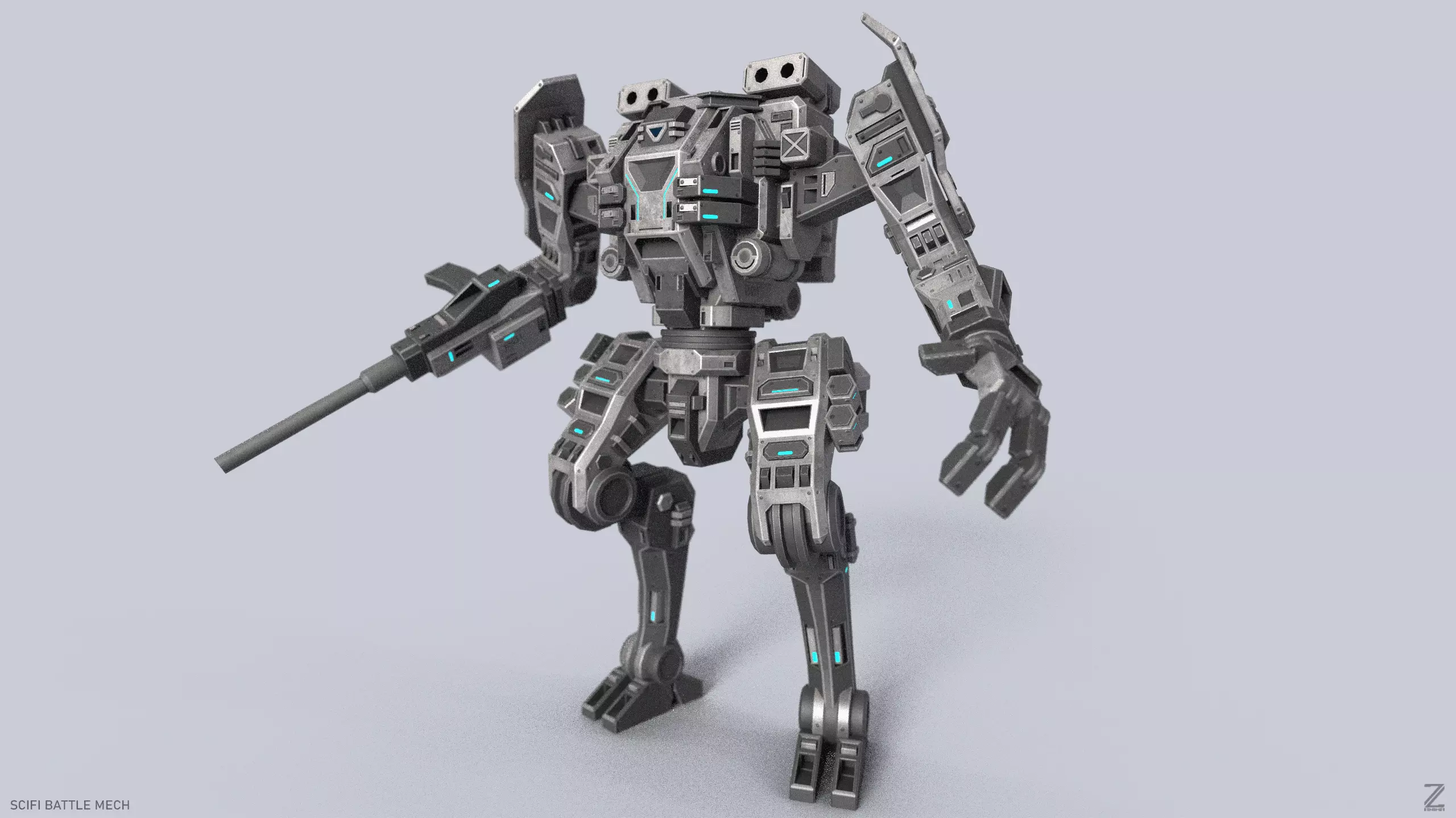 Sci fi Battle Mech Low-poly 3D model_0