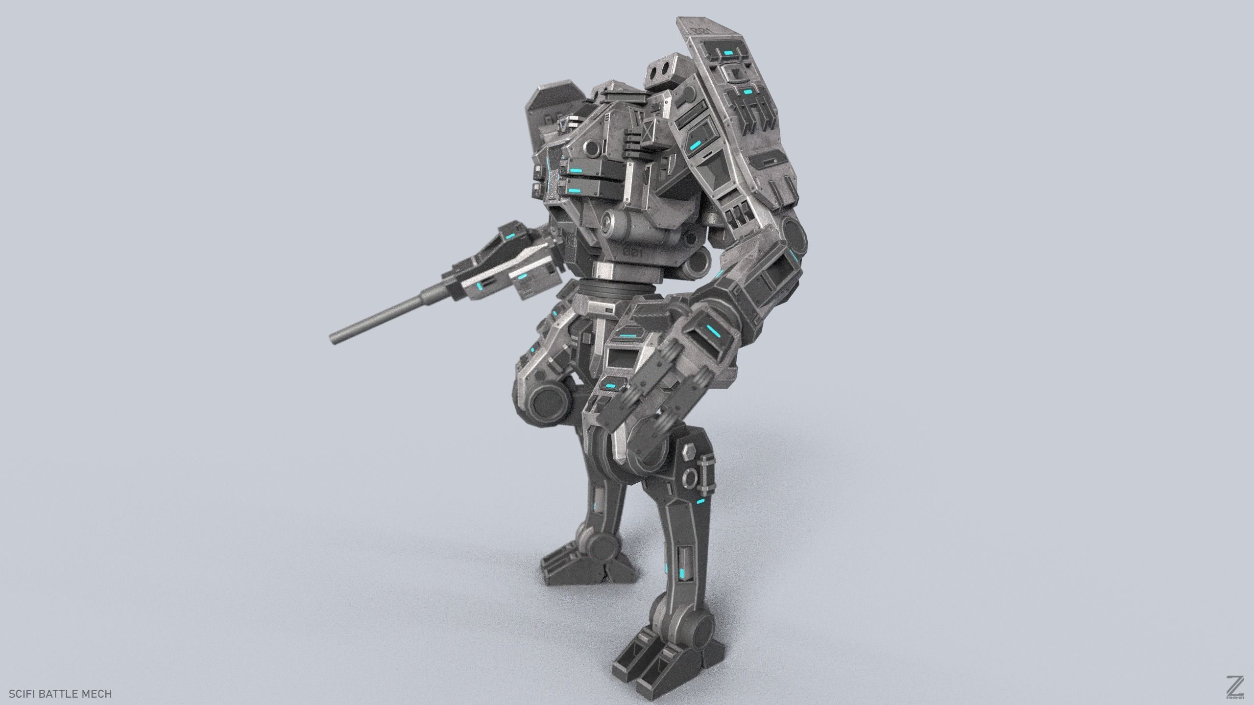 Sci fi Battle Mech Low-poly 3D model_4