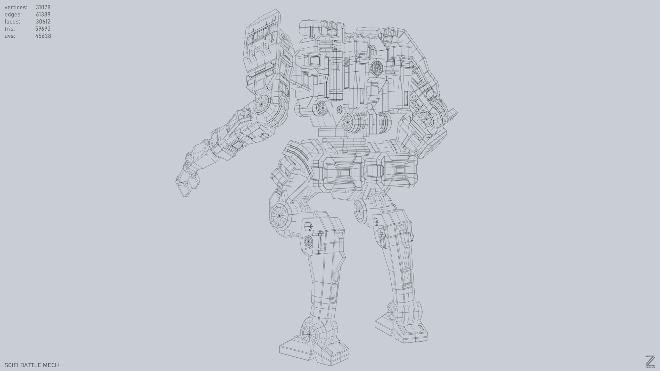 Sci fi Battle Mech Low-poly 3D model_12