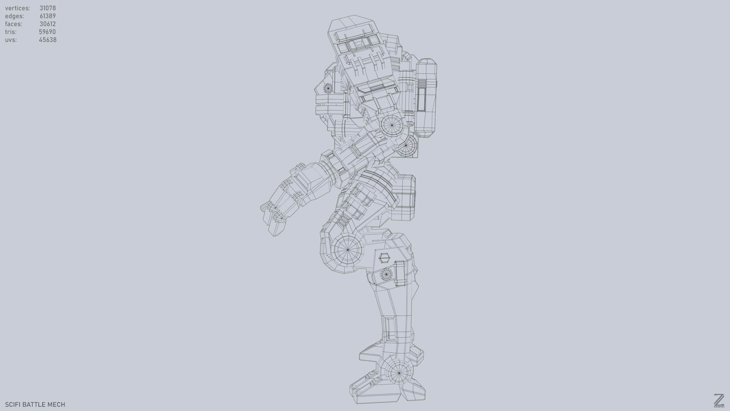 Sci fi Battle Mech Low-poly 3D model_11
