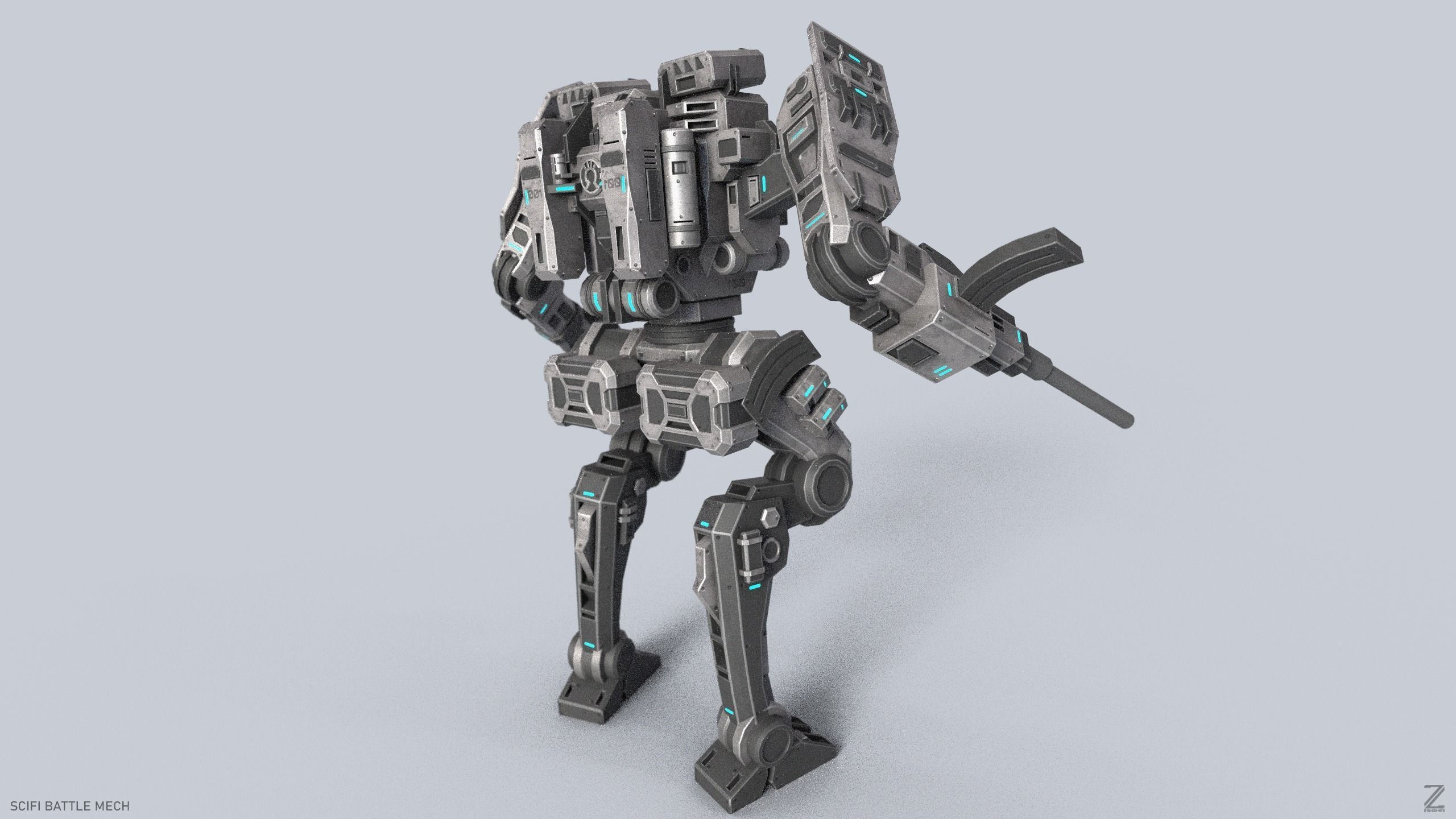 Sci fi Battle Mech Low-poly 3D model_5