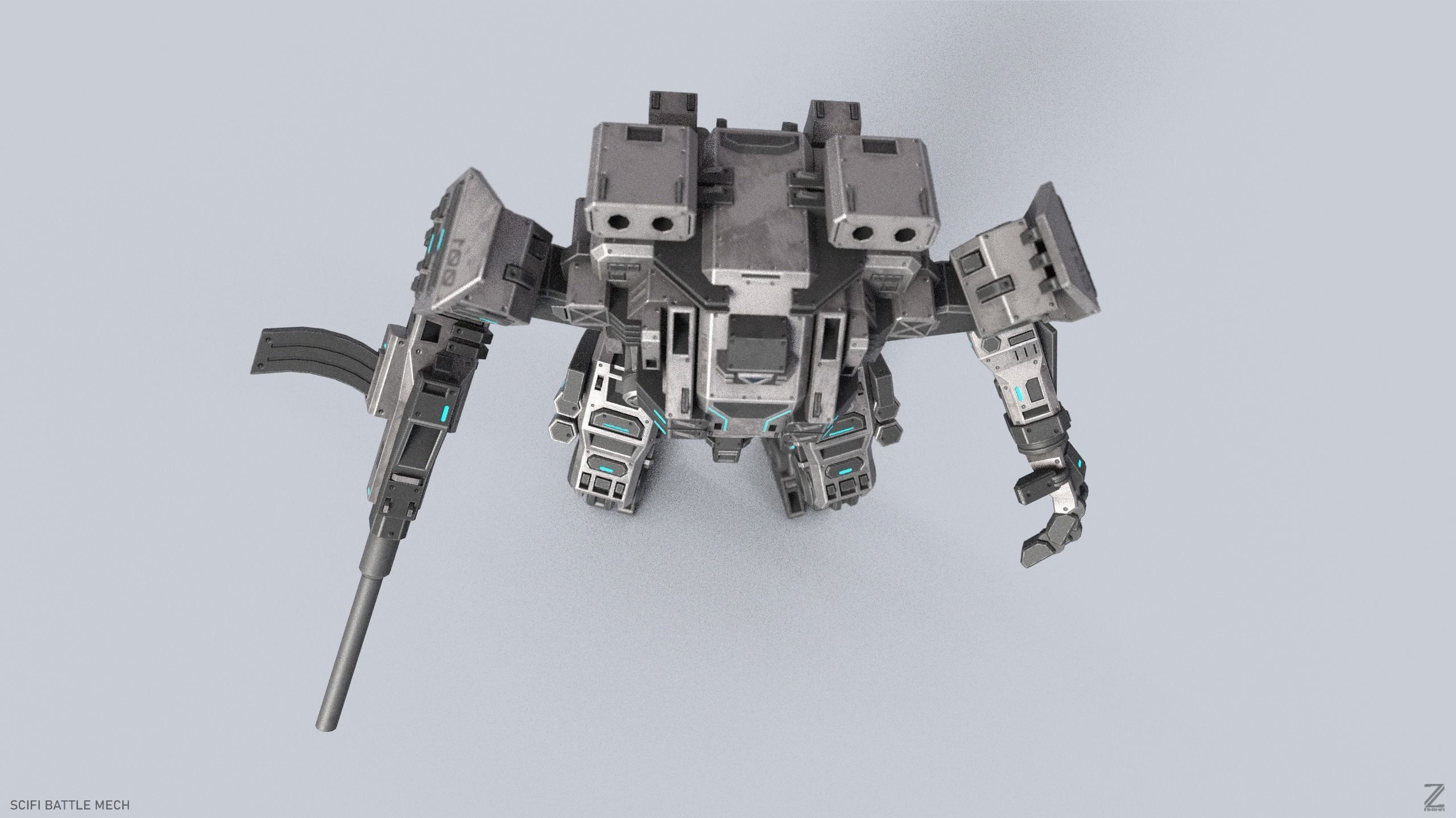 Sci fi Battle Mech Low-poly 3D model_7
