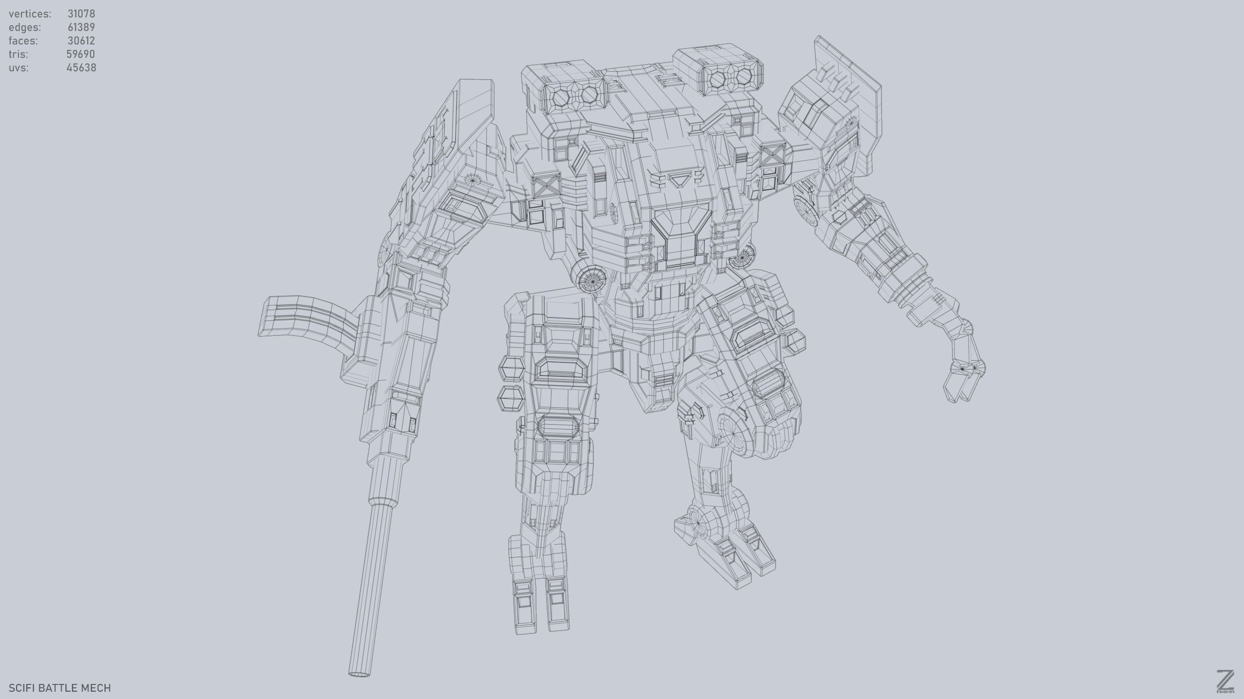 Sci fi Battle Mech Low-poly 3D model_15
