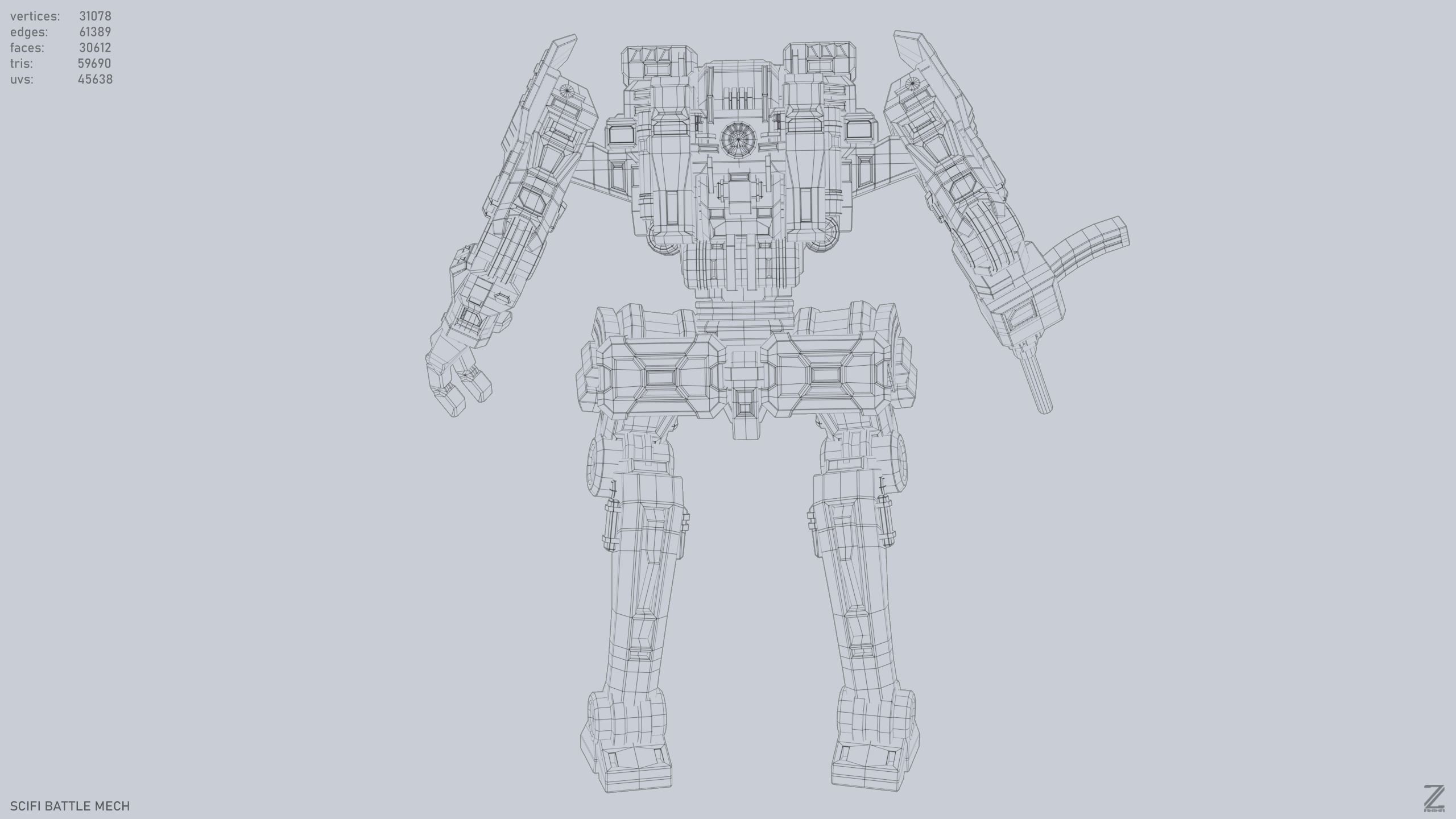 Sci fi Battle Mech Low-poly 3D model_13