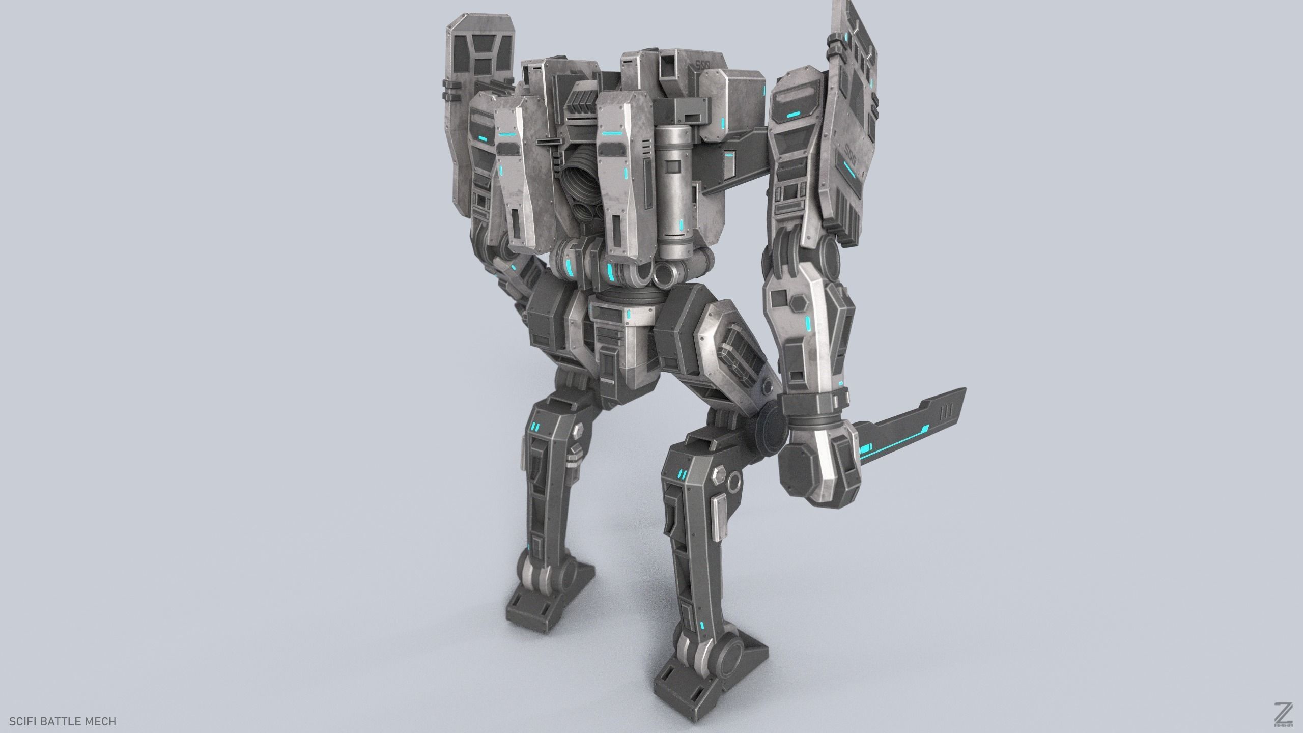 Sci fi Battle Mech Low-poly 3D model_5