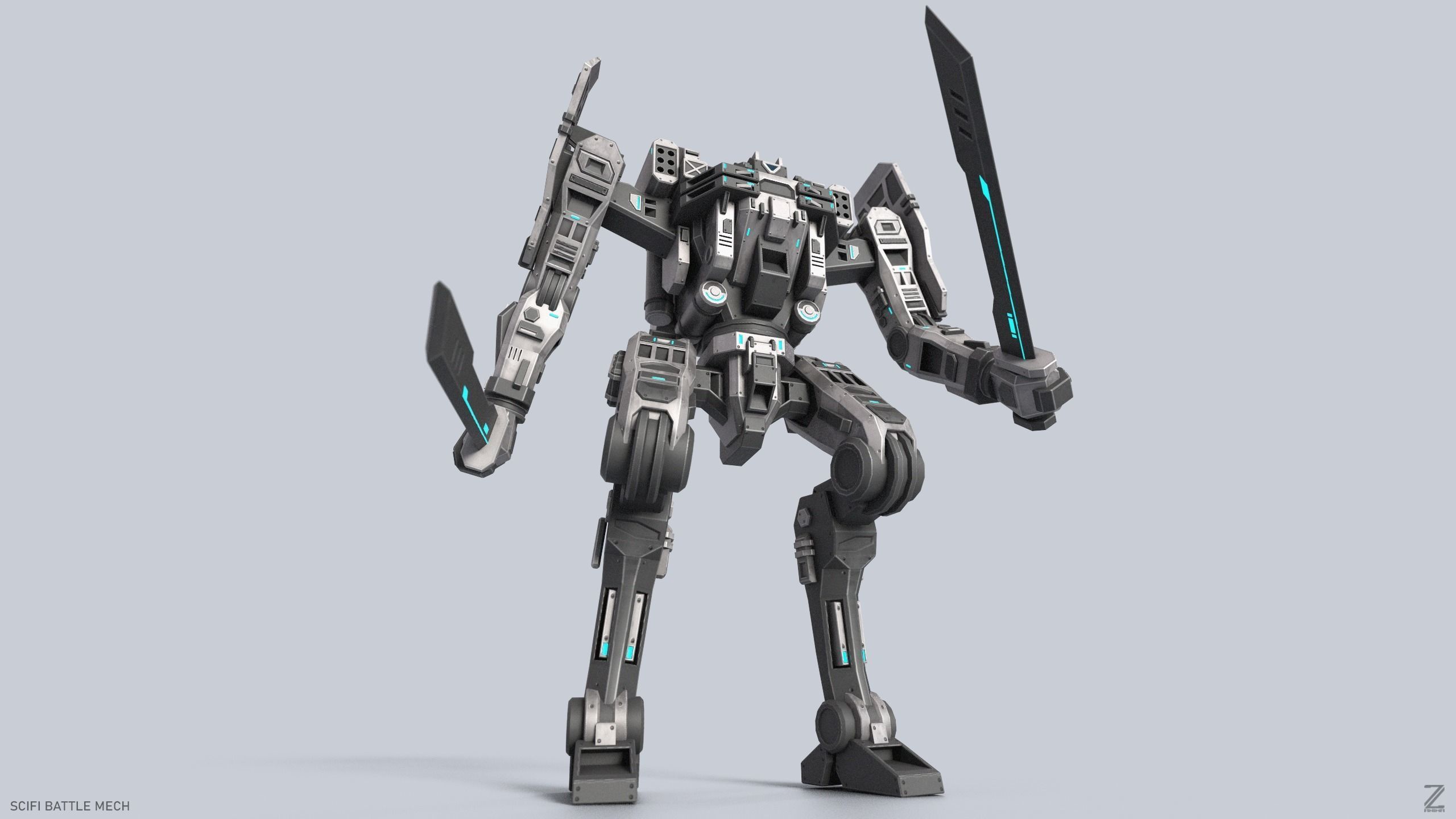 Sci fi Battle Mech Low-poly 3D model_8