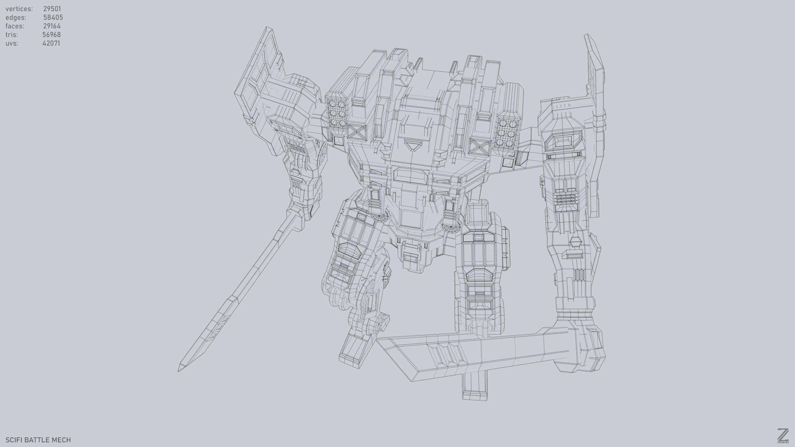 Sci fi Battle Mech Low-poly 3D model_15