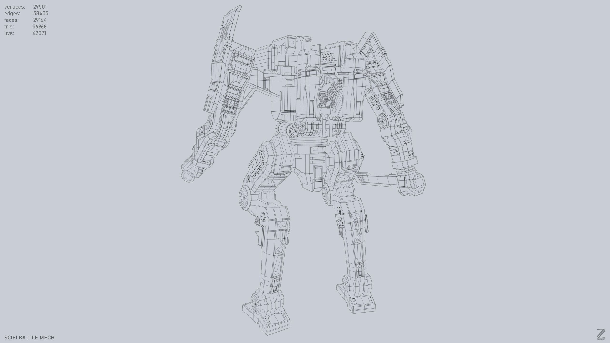 Sci fi Battle Mech Low-poly 3D model_11