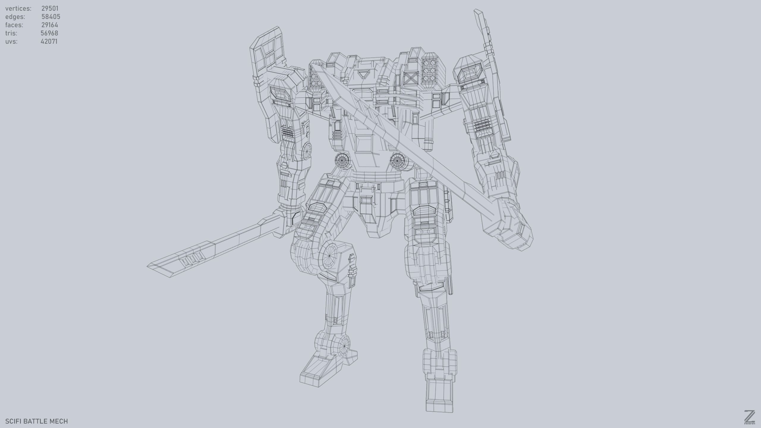 Sci fi Battle Mech Low-poly 3D model_9