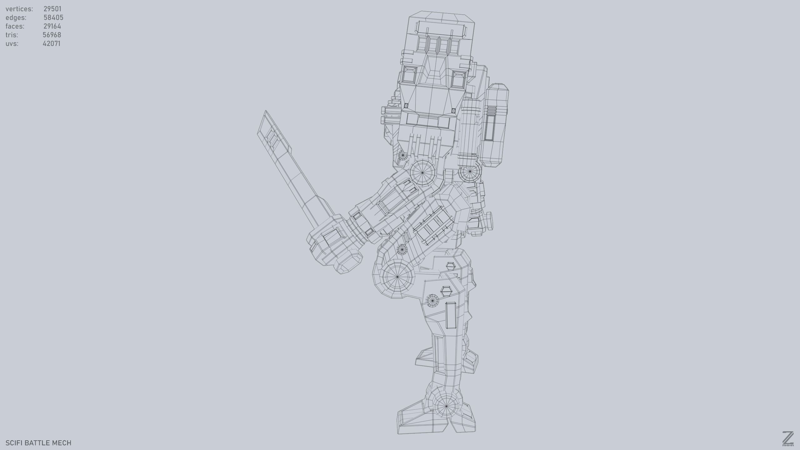 Sci fi Battle Mech Low-poly 3D model_10