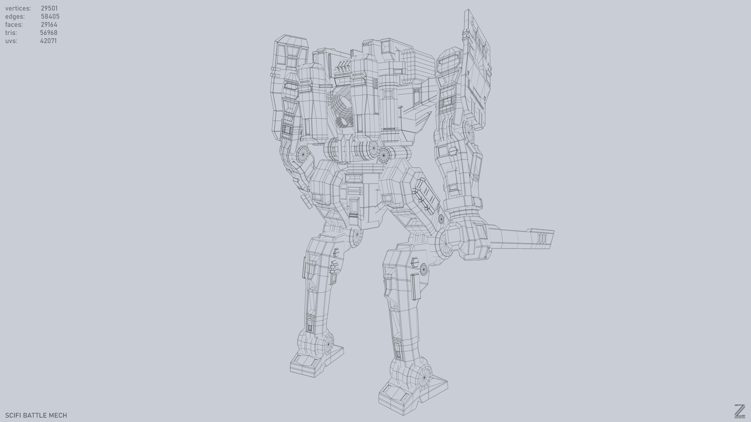Sci fi Battle Mech Low-poly 3D model_12