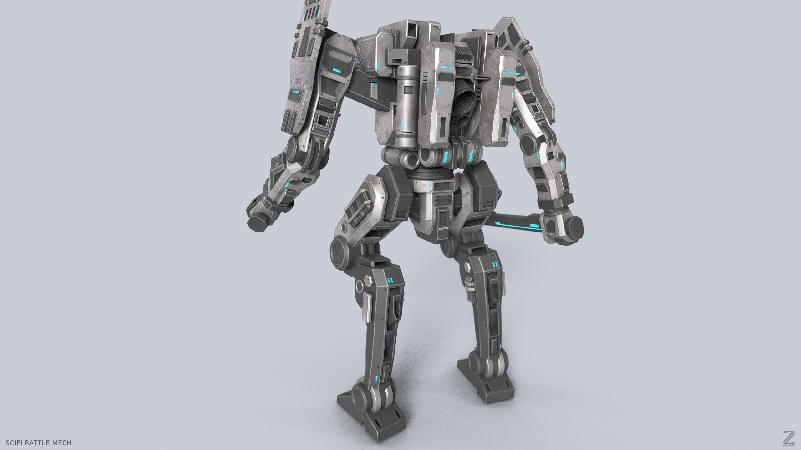 Sci fi Battle Mech Low-poly 3D model_2