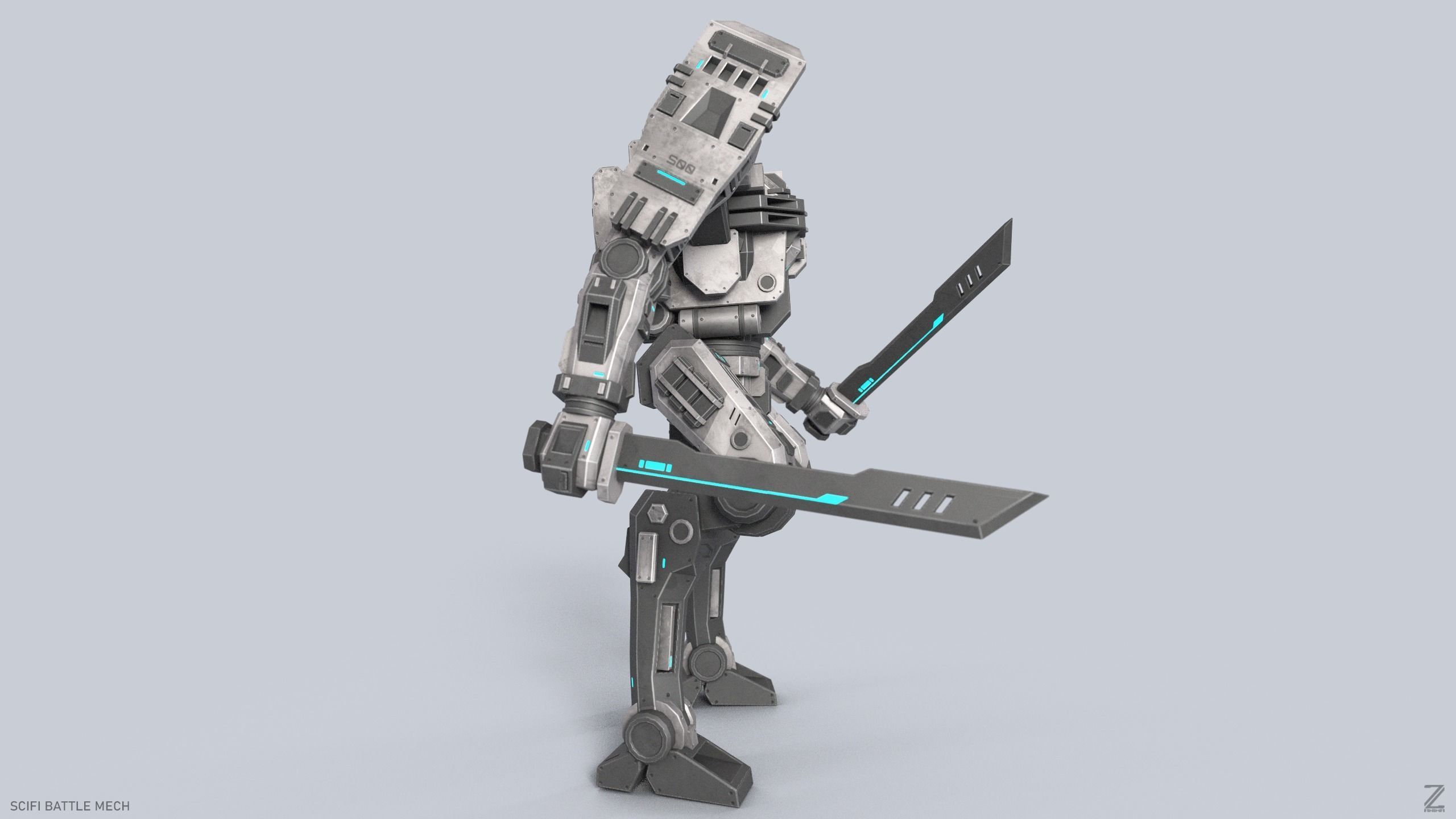 Sci fi Battle Mech Low-poly 3D model_7