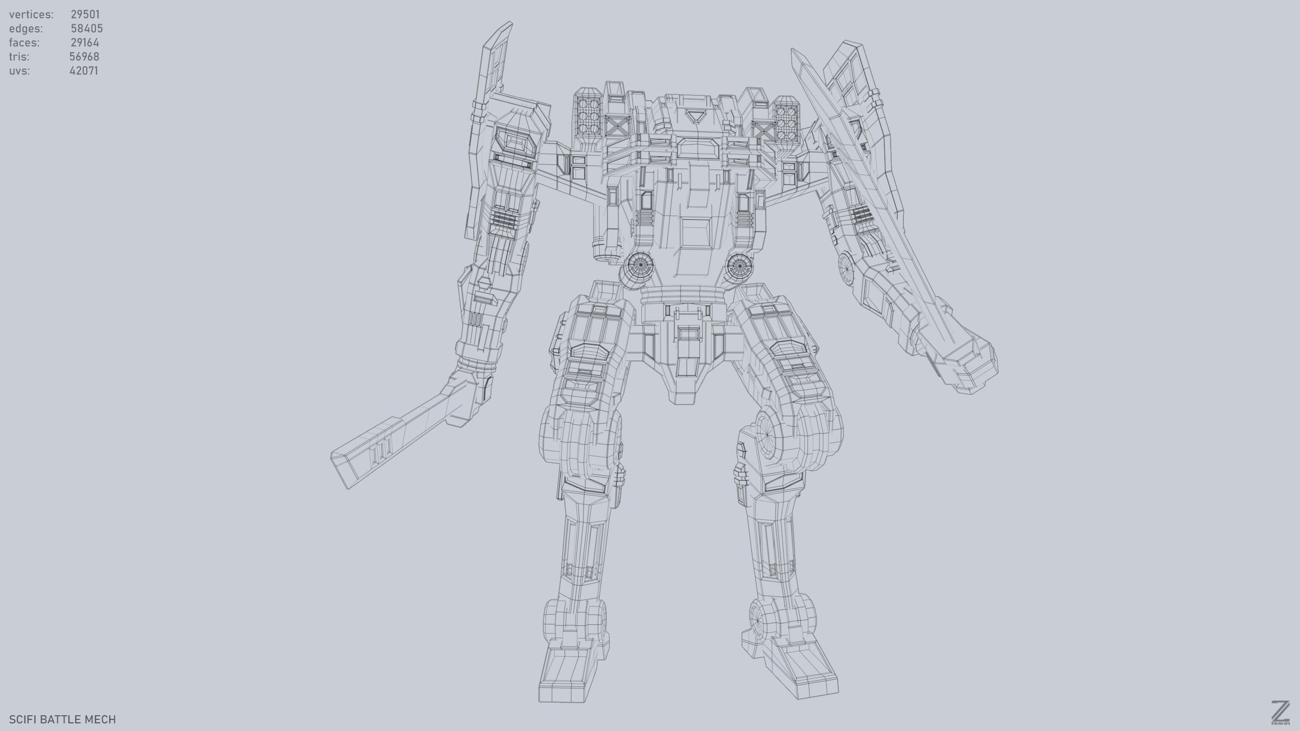 Sci fi Battle Mech Low-poly 3D model_14