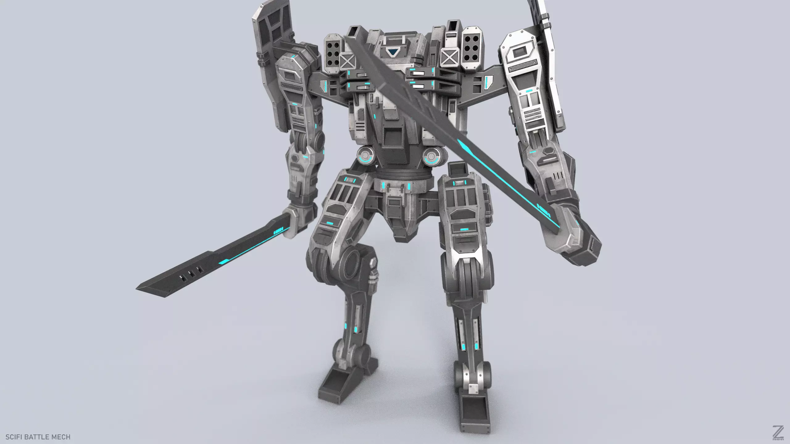 Sci fi Battle Mech Low-poly 3D model_0