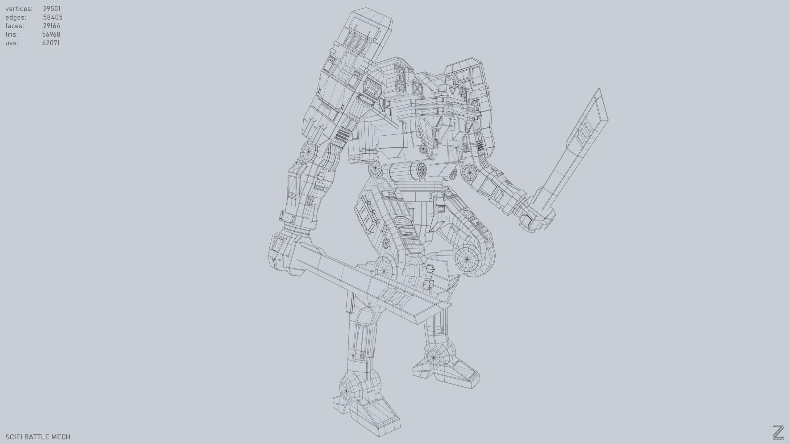 Sci fi Battle Mech Low-poly 3D model_13