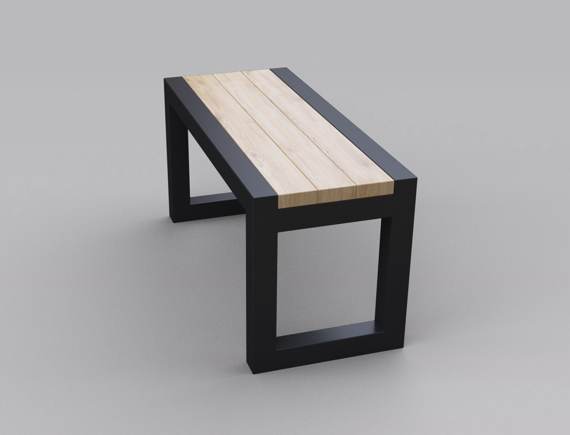 Metal wood bench 3D model_2