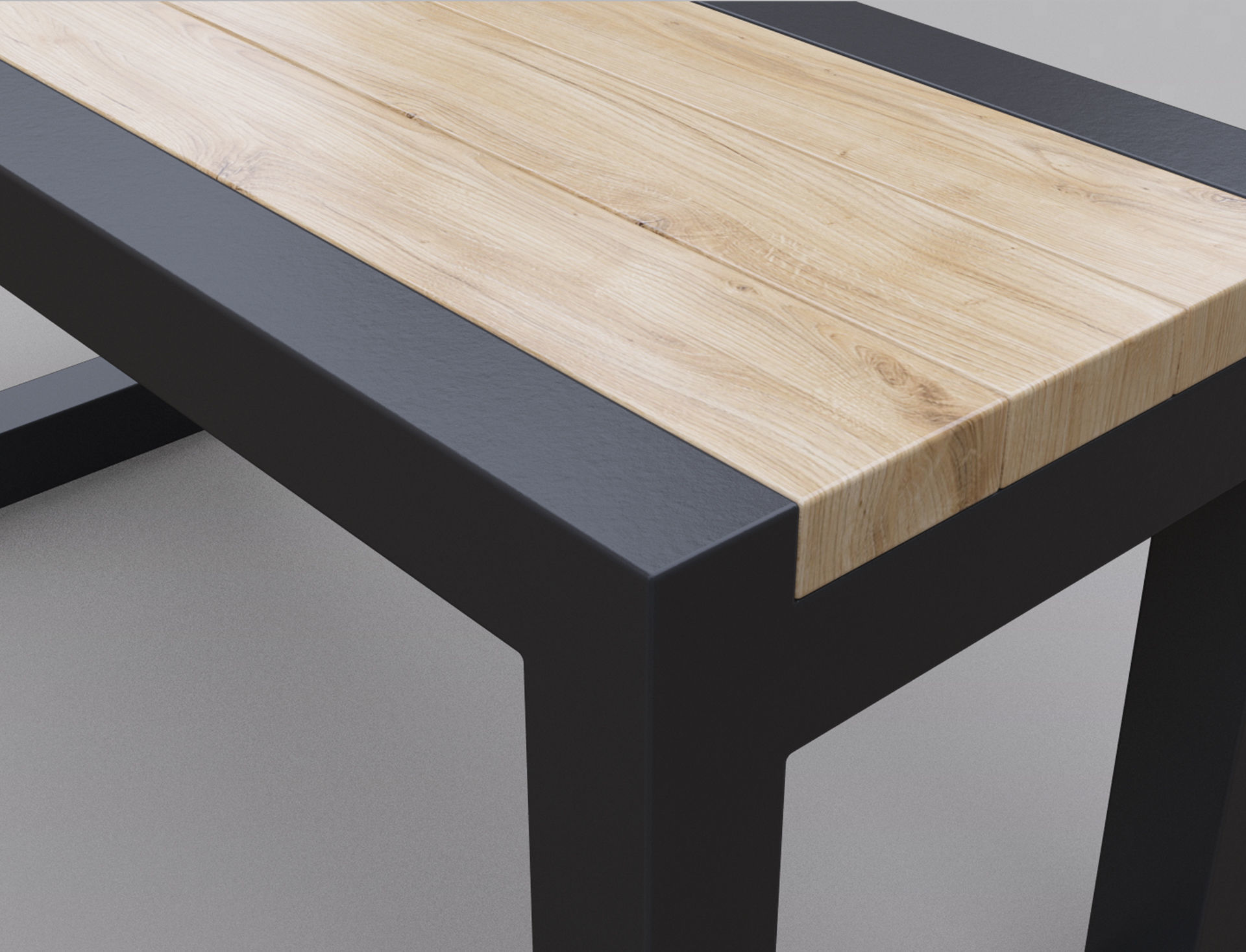 Metal wood bench 3D model_3