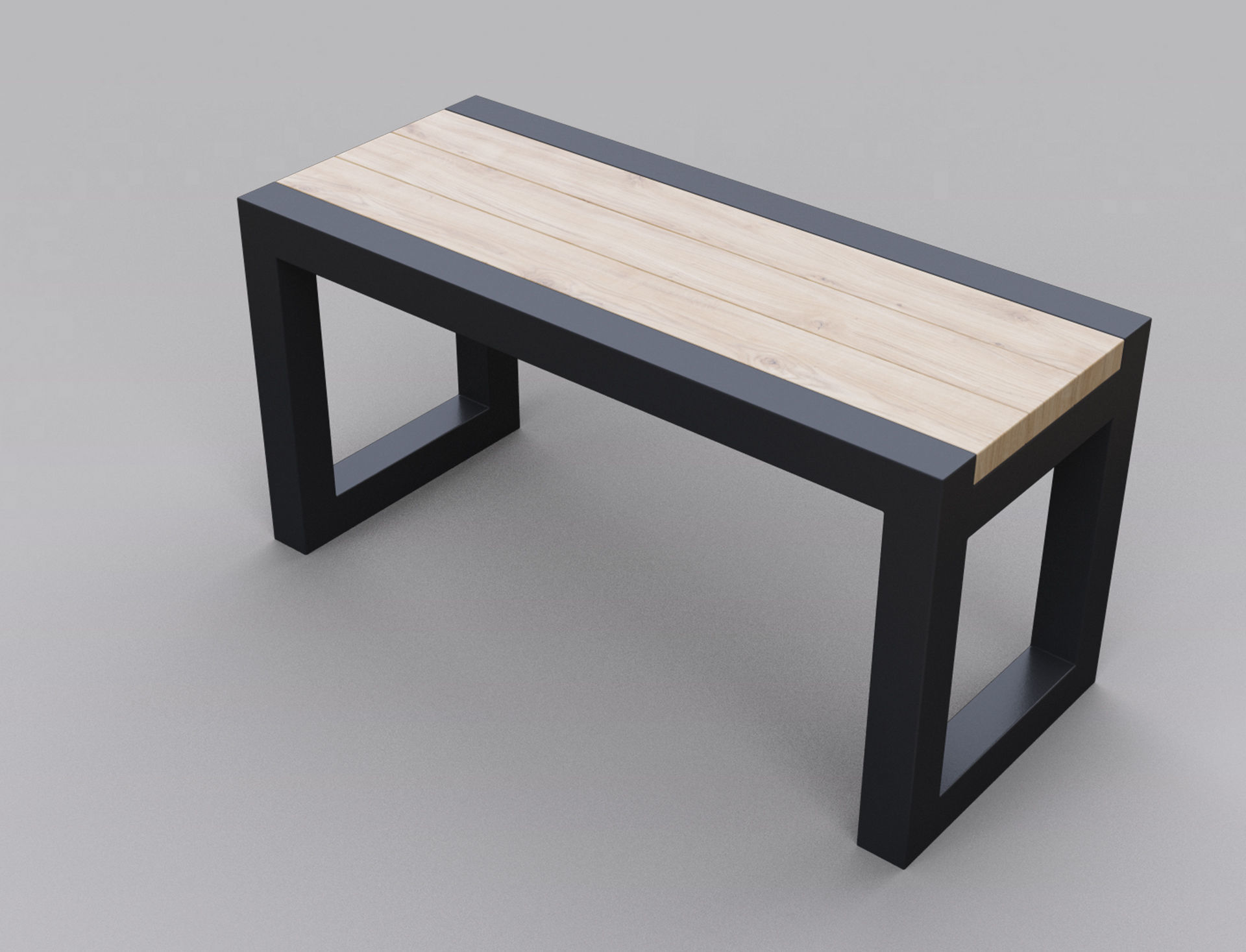 Metal wood bench 3D model_1