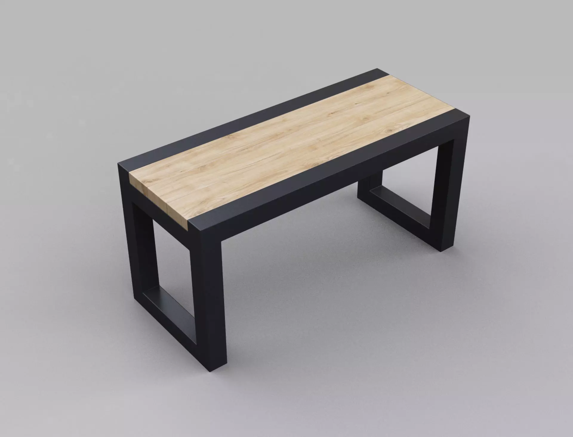 Metal wood bench 3D model_0
