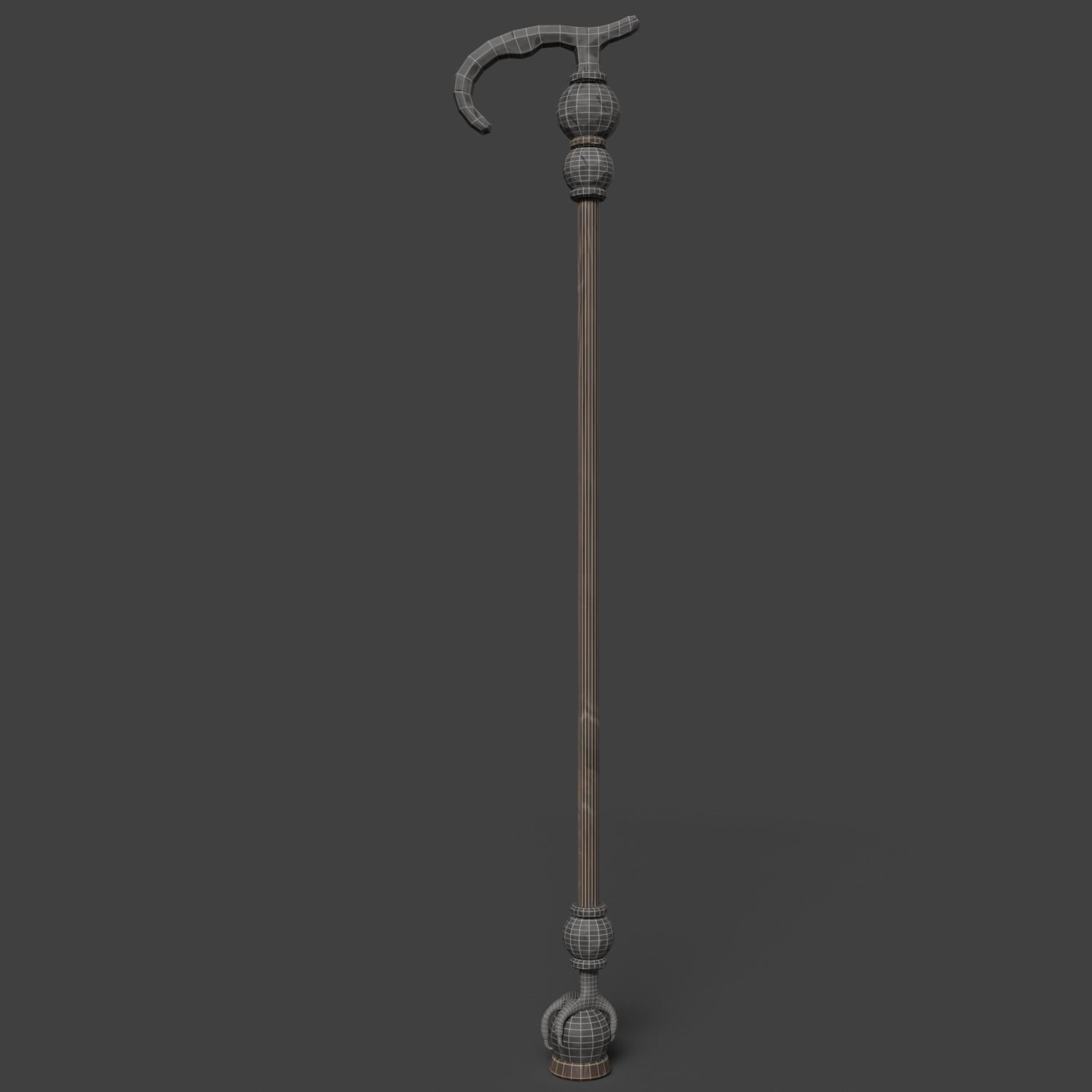 Stylized Walking Cane Low-poly 3D model_9