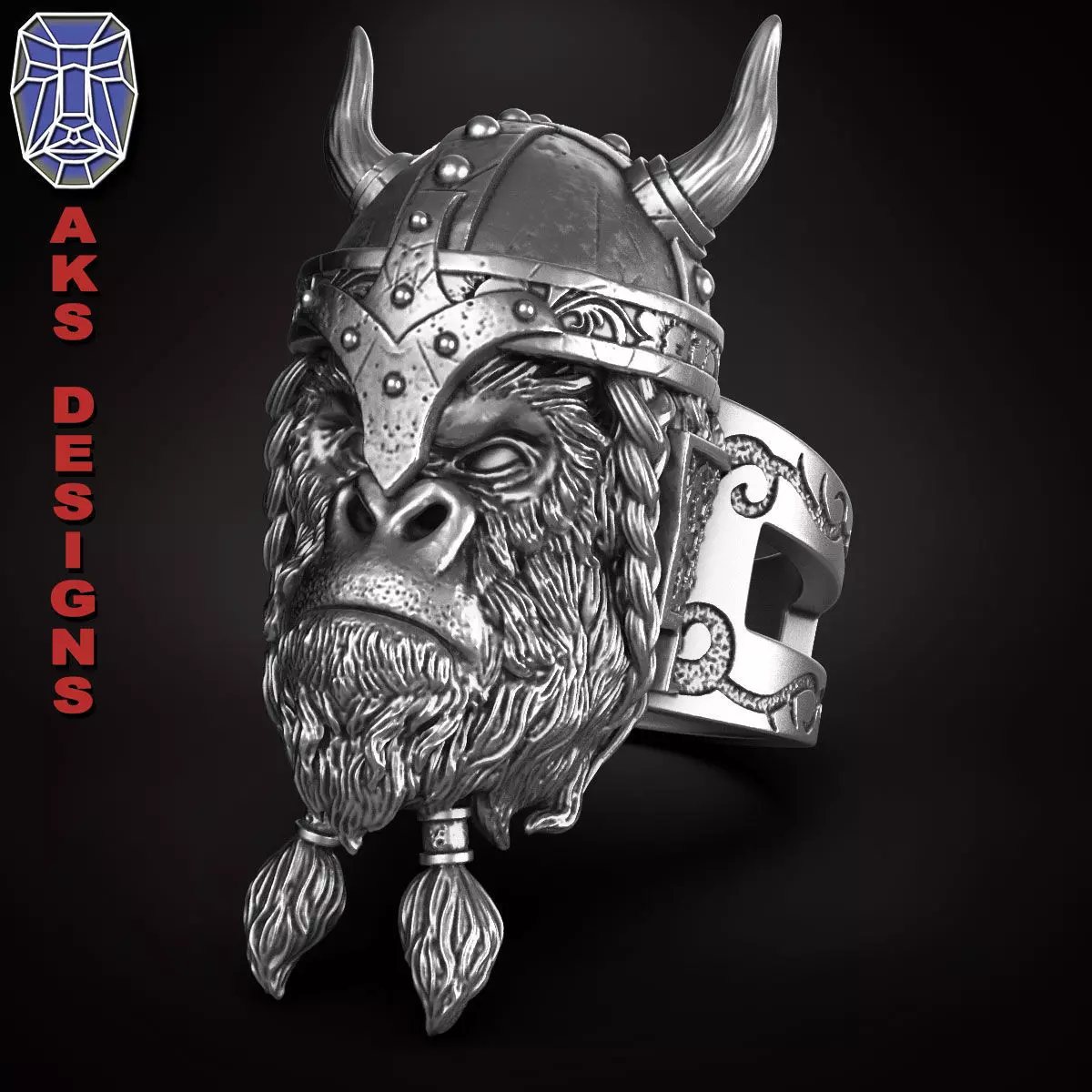 Animal Ring Jewelry Ancient viking warrior guerilla v1 3D print model