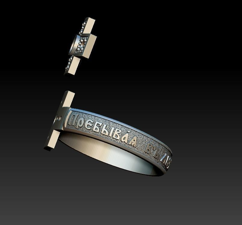 Ring orthodox prayer cross with gems 3D print model_9