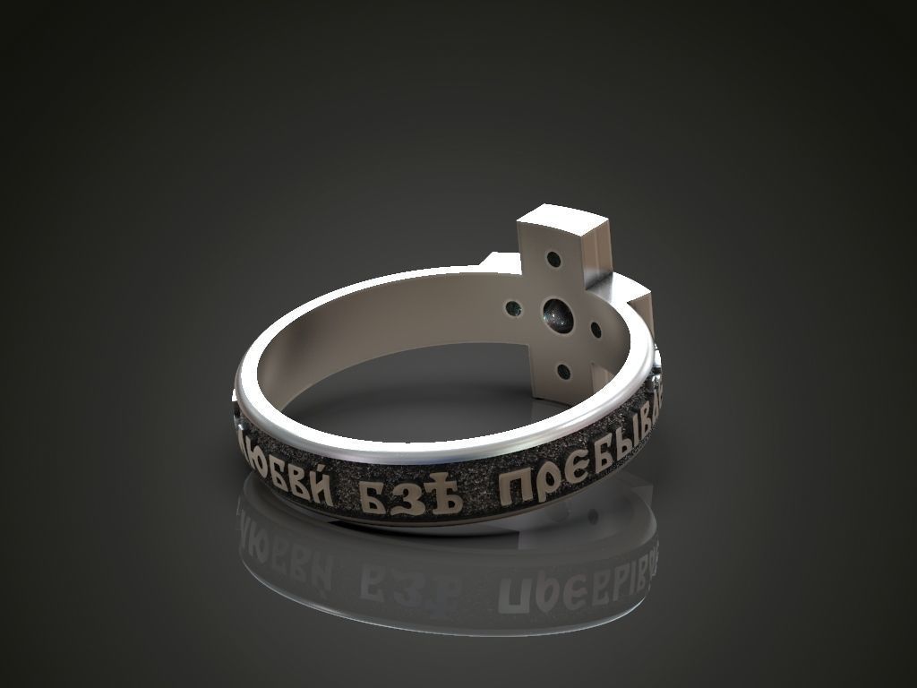 Ring orthodox prayer cross with gems 3D print model_3