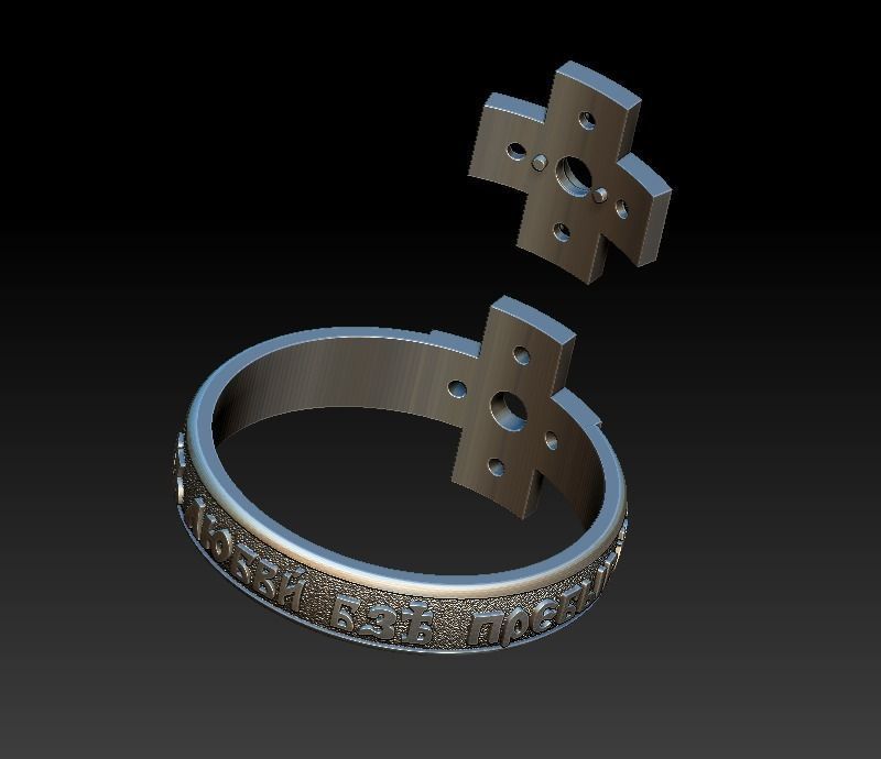 Ring orthodox prayer cross with gems 3D print model_6