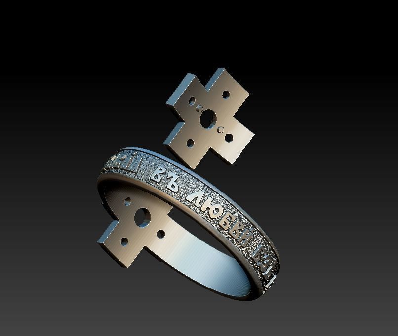 Ring orthodox prayer cross with gems 3D print model_7