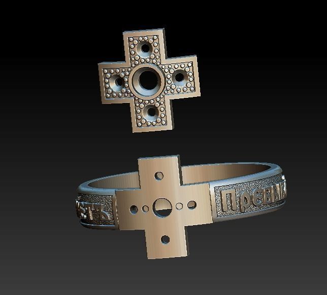 Ring orthodox prayer cross with gems 3D print model_5