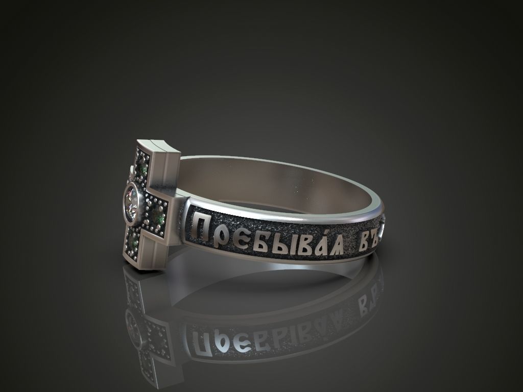 Ring orthodox prayer cross with gems 3D print model_2