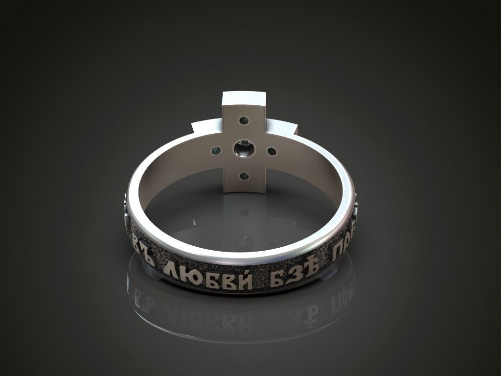 Ring orthodox prayer cross with gems 3D print model_4
