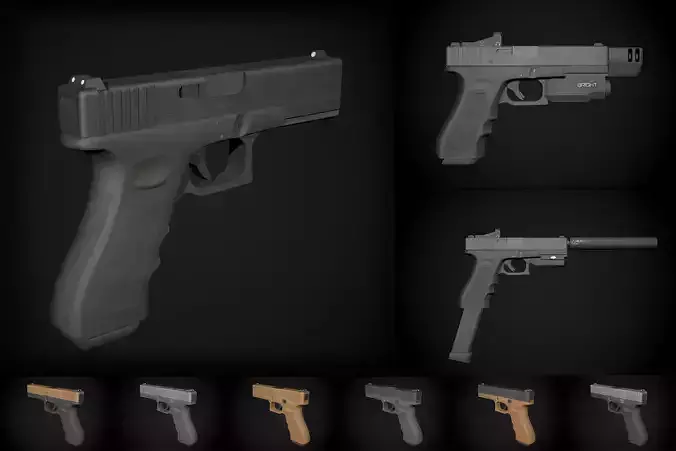 Glock 17 different colors and modifications Low-poly 3D model