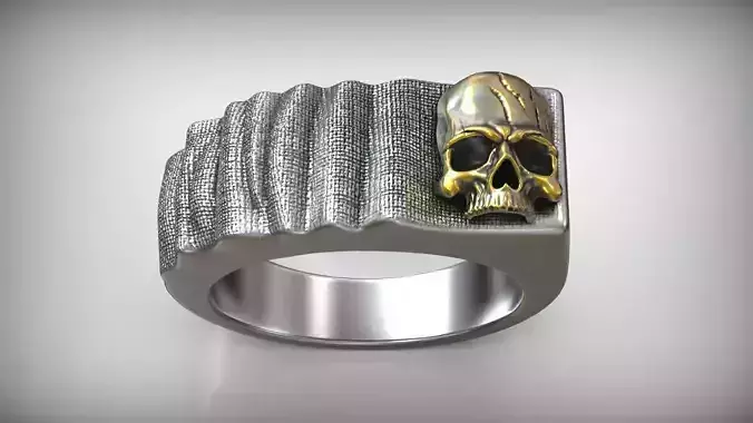 Skull Cloth Men Blackened Ring Gold Inlay