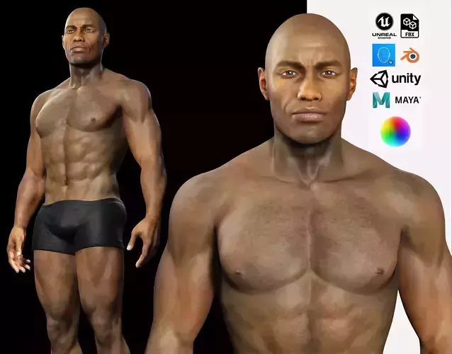 Realistic African American Man G1 Low-poly 3D model