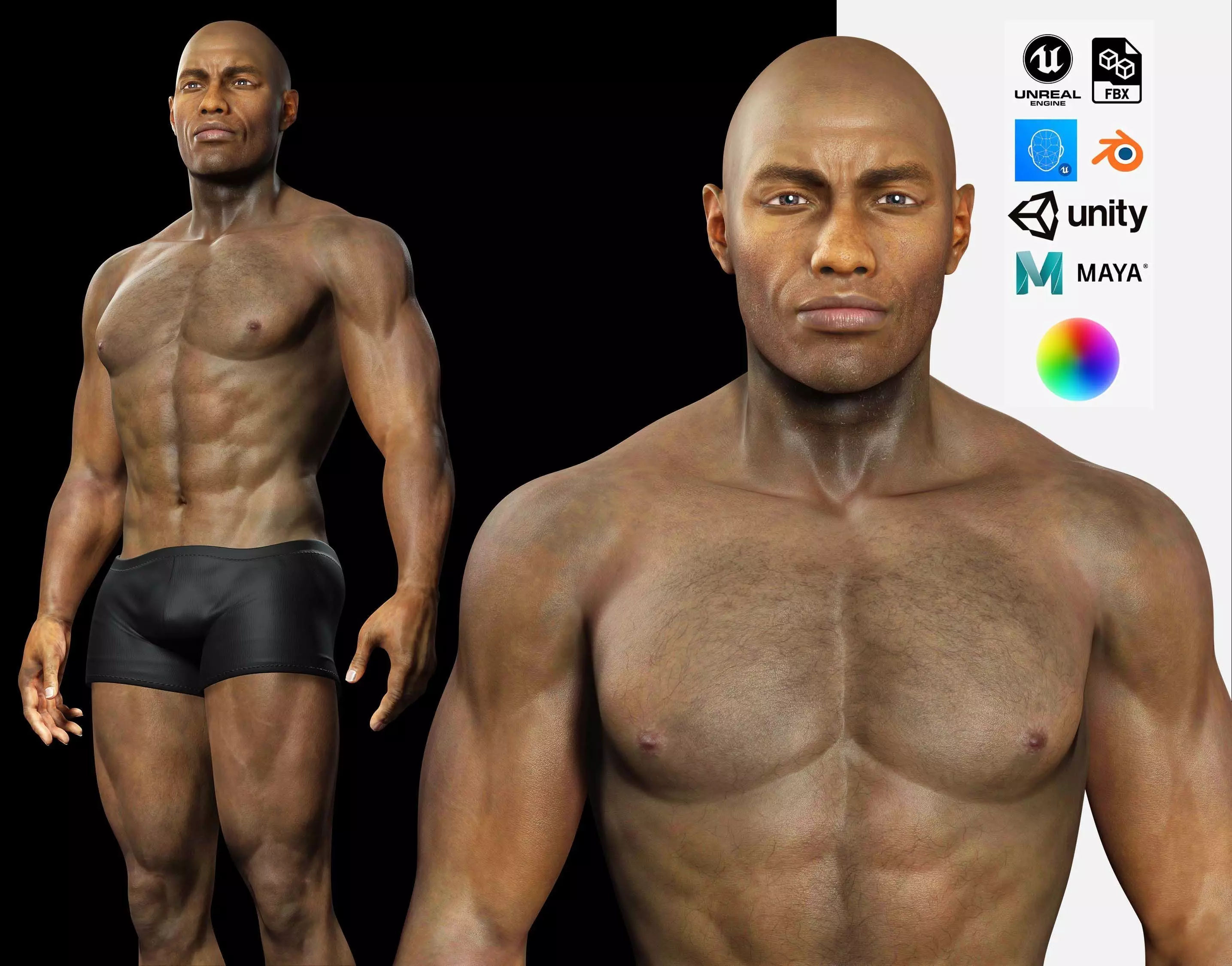 Realistic African American Man G1 Low-poly 3D model_0