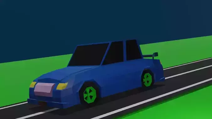 A lowpoly blue sport car ready to race Low-poly 3D model