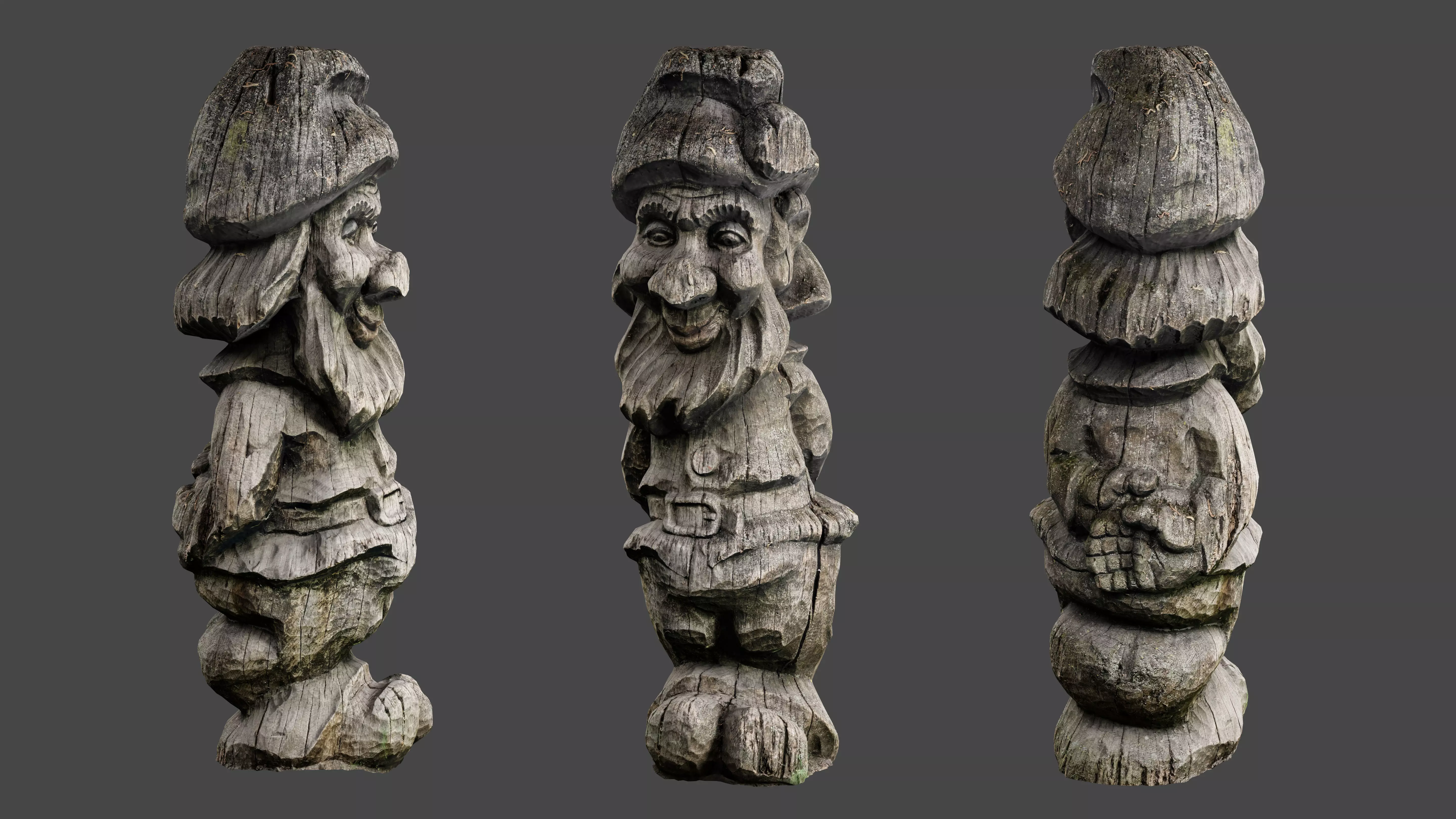 Dwarf wooden statue Low-poly 3D model