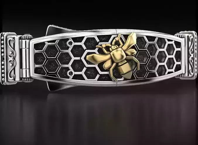 Exclusive mens bracelet with a bee and honeycombs 727