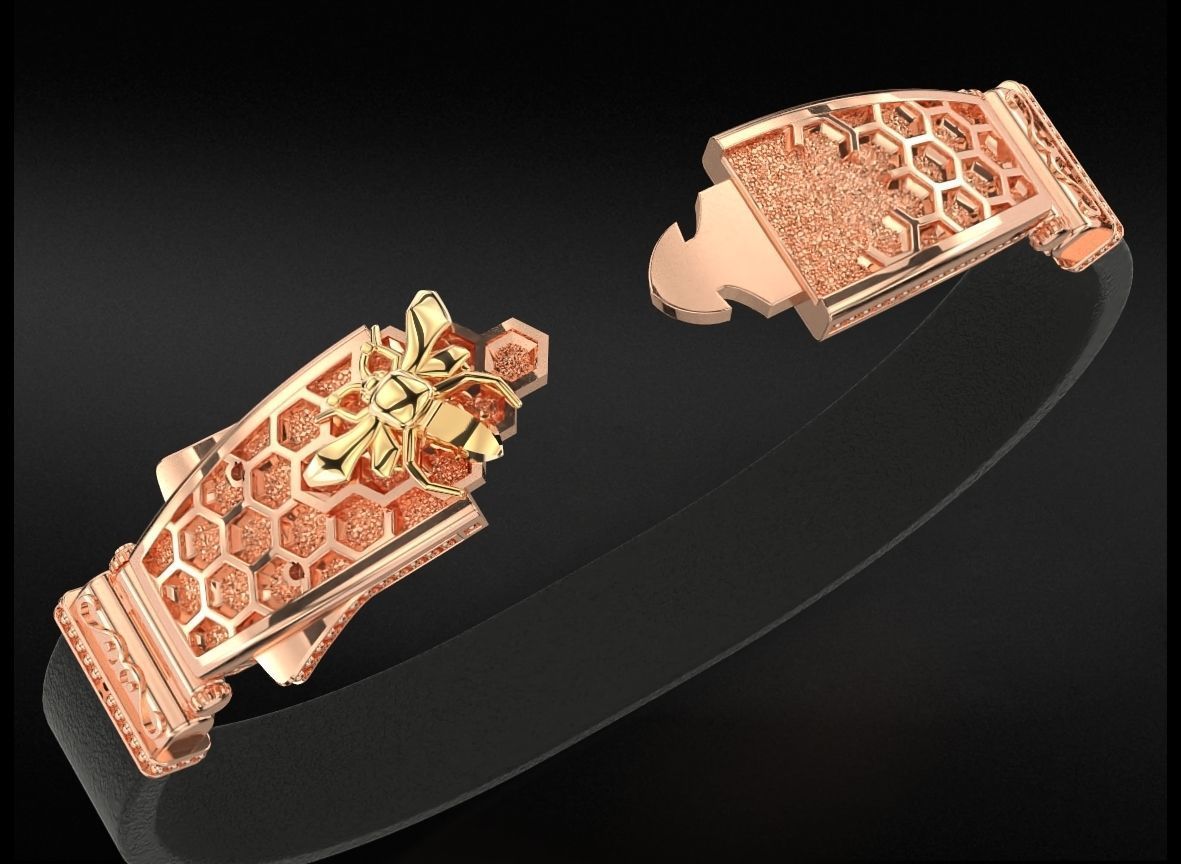 Exclusive mens bracelet with a bee and honeycombs 727 3D print model_10