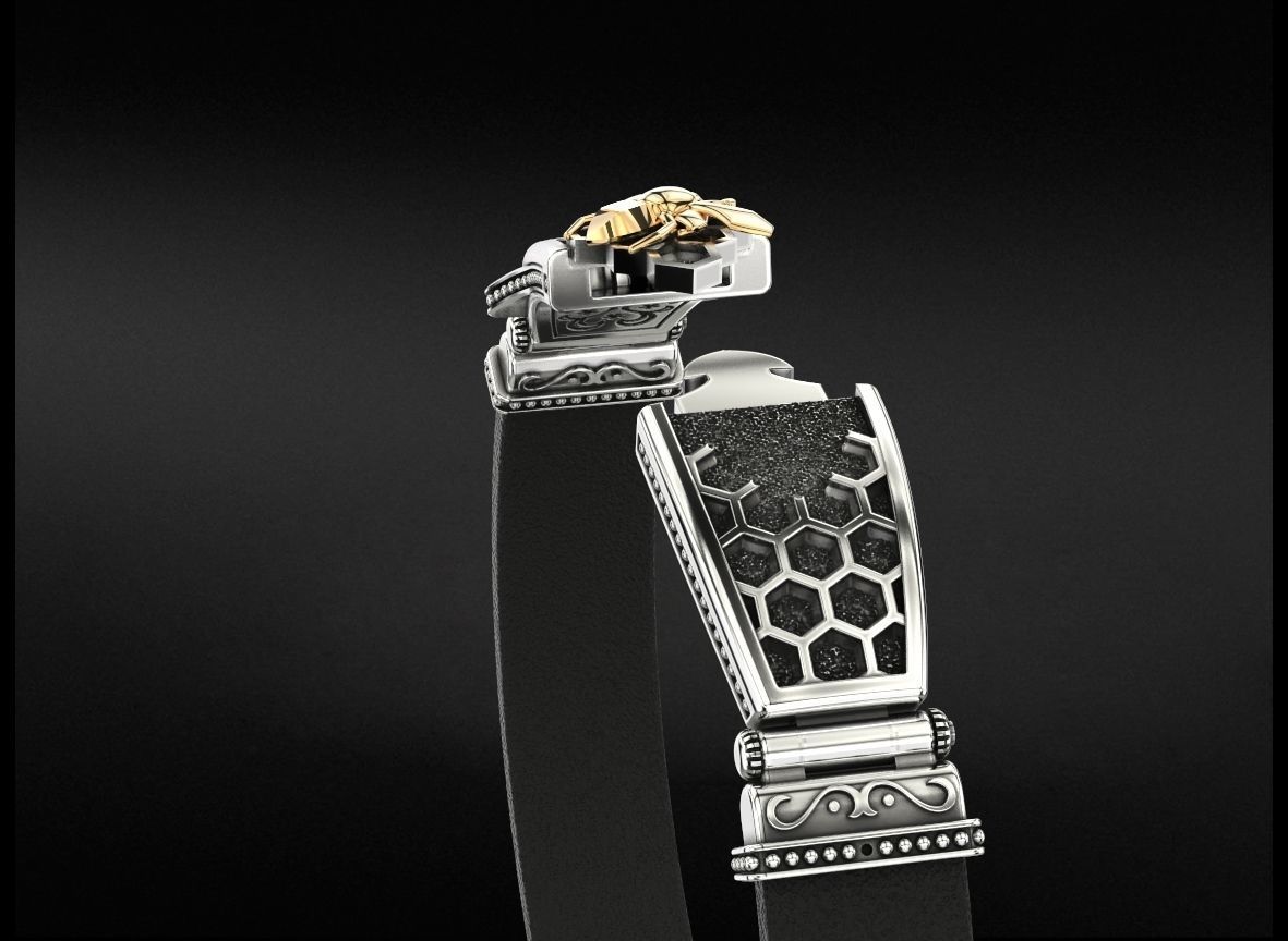 Exclusive mens bracelet with a bee and honeycombs 727 3D print model_12