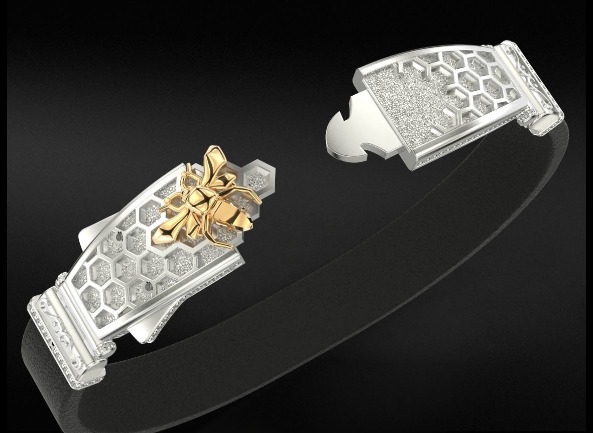 Exclusive mens bracelet with a bee and honeycombs 727 3D print model_9