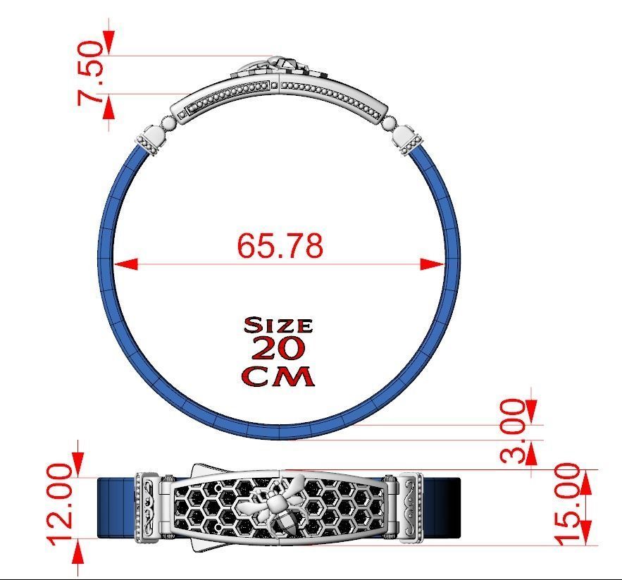 Exclusive mens bracelet with a bee and honeycombs 727 3D print model_13